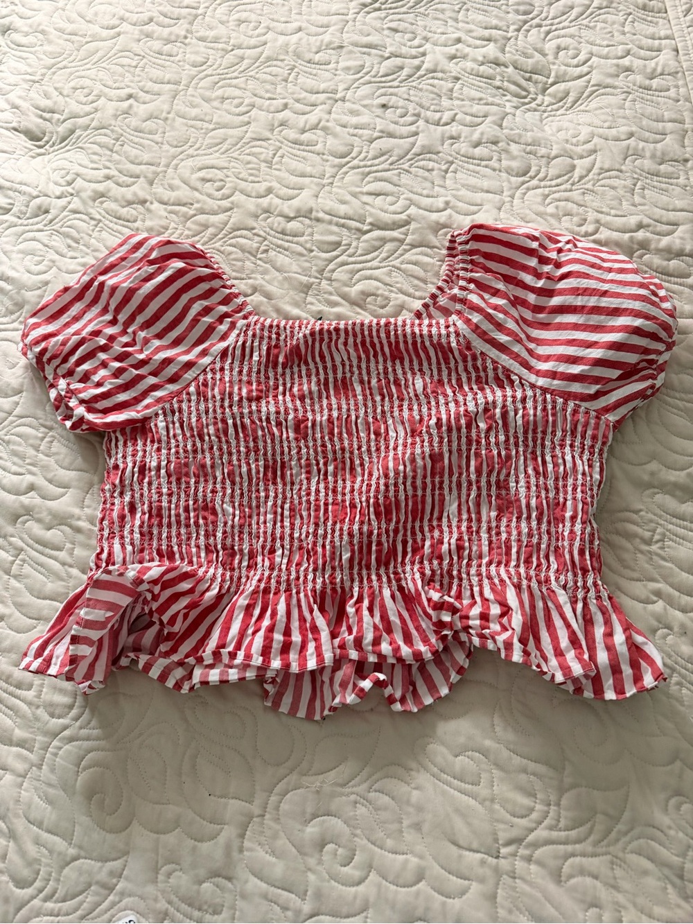 Ann Taylor 100% cotton Red and White Striped Smocked Top Size XL